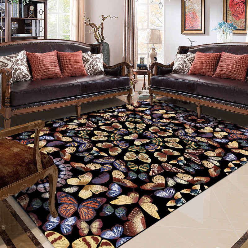 BowLift | Black and White Vintage Carpet Polyester Butterfly Pattern Carpet Washable Non-Slip Back Carpet for Living Room