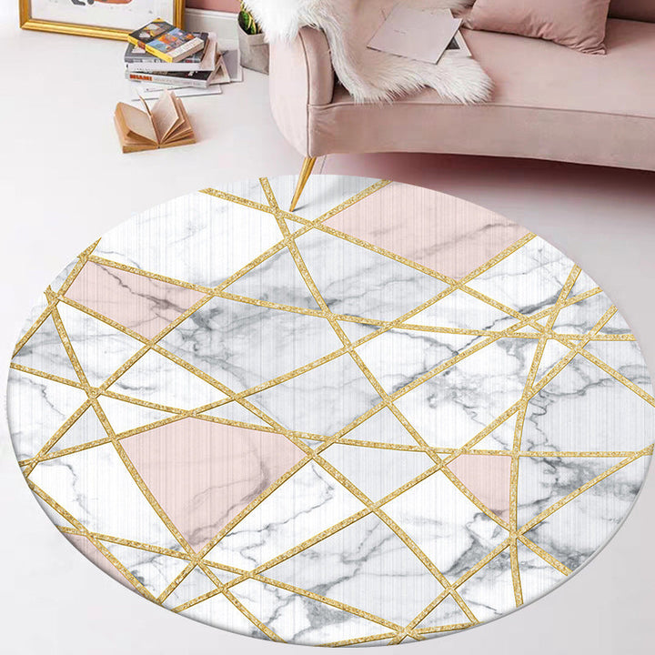 Stylish geometric patterned rug White and Pink Nordic rug Polyester Washable Non-slip back Rug for living room | Bowlift