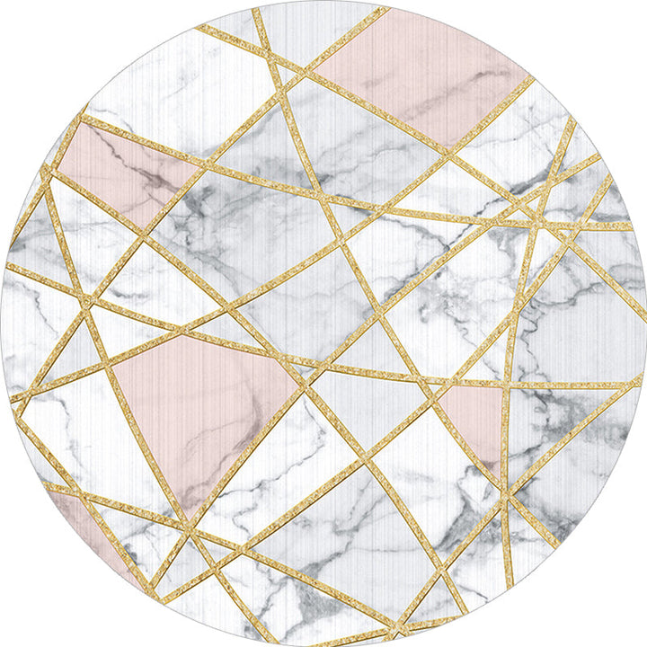 Stylish geometric patterned rug White and Pink Nordic rug Polyester Washable Non-slip back Rug for living room | Bowlift
