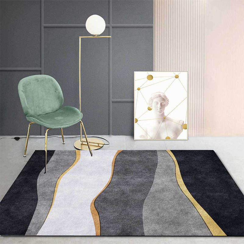 Unique color block rug Black and Gray Modern rug Polyester Washable Non-slip backing Rug for the living room | Bowlift