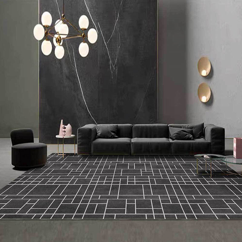 Unique geometric pattern rug dark gray casual rug polyester washable non-slip back rug for the living room | Bowlift