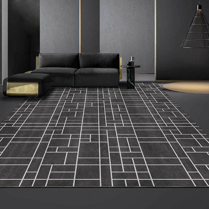 Unique geometric pattern rug dark gray casual rug polyester washable non-slip back rug for the living room | Bowlift