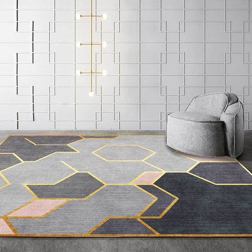 Gray novelty rug polyester geometric pattern rug washable non-slip back rug for living room | Bowlift