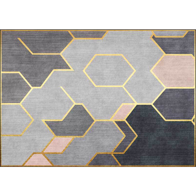 Gray novelty rug polyester geometric pattern rug washable non-slip back rug for living room | Bowlift