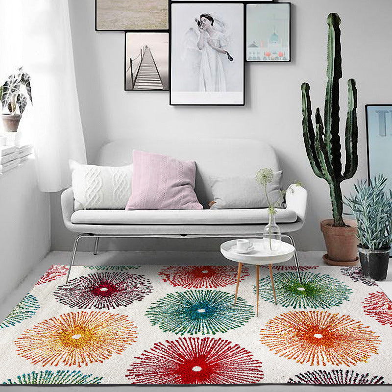 White multicolor contemporary rug polyester radial pattern rug washable non-slip backing rug for the living room | Bowlift