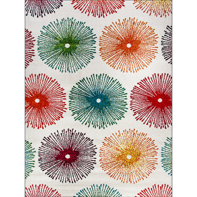 White multicolor contemporary rug polyester radial pattern rug washable non-slip backing rug for the living room | Bowlift