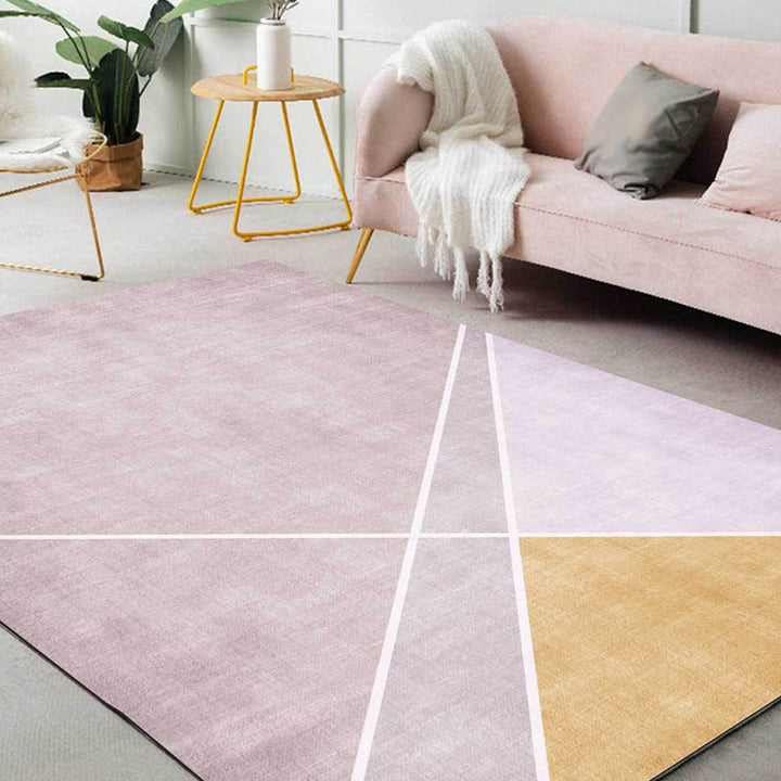 Pink and Yellow Novelty Carpet Polyester Color Block Carpet Washable Non-Slip Back Carpet for Living Room | Bowlift
