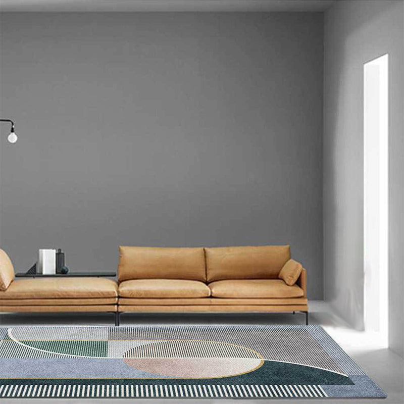 Unique striped carpet green and gray Nordic carpet polyester washable non-slip backing carpet for the living room | Bowlift