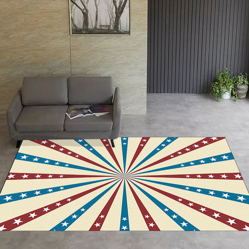 Beige and Blue Modern Rug Polyester Radial and Star Pattern Rug Washable Non-Slip Backing Rug for Living Room | Bowlift