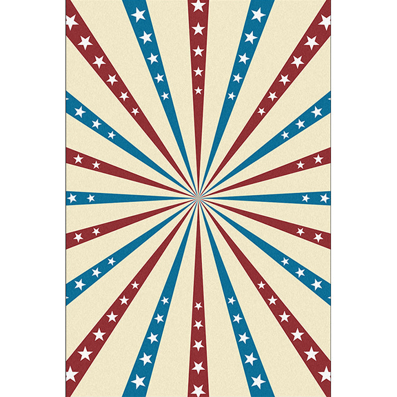 Beige and Blue Modern Rug Polyester Radial and Star Pattern Rug Washable Non-Slip Backing Rug for Living Room | Bowlift