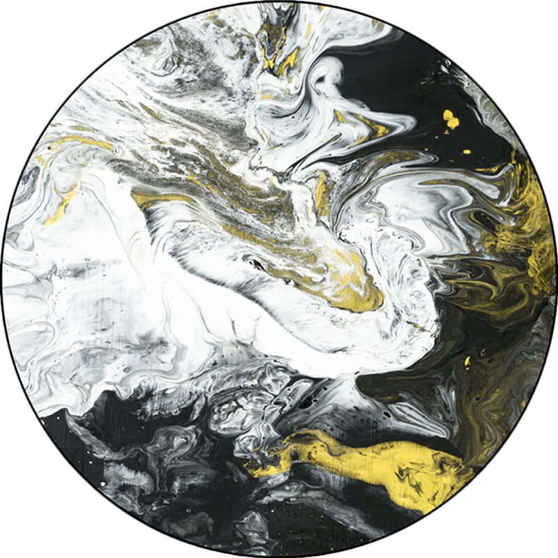 Modern Living Room Rug in Black and White Abstract Oil Painting Print Rug Polyester Machine Washable Rug | Bowlift