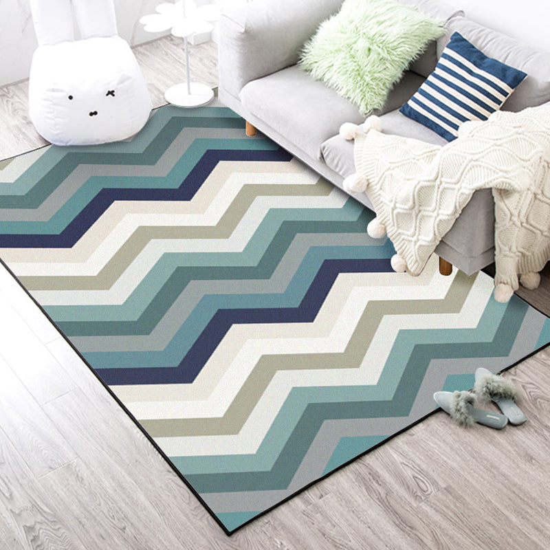 BowLift | Blue Bedroom Carpet New Arrival Geometric Wave Pattern Carpet Polyester Stain Resistant Carpet