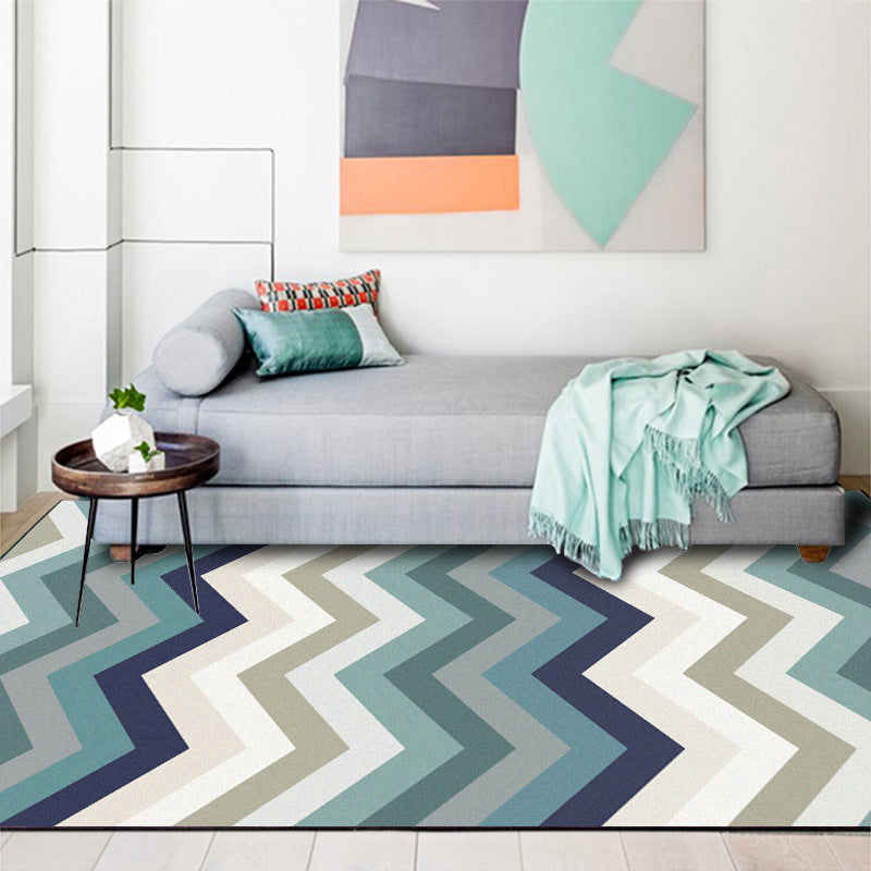 BowLift | Blue Bedroom Carpet New Arrival Geometric Wave Pattern Carpet Polyester Stain Resistant Carpet