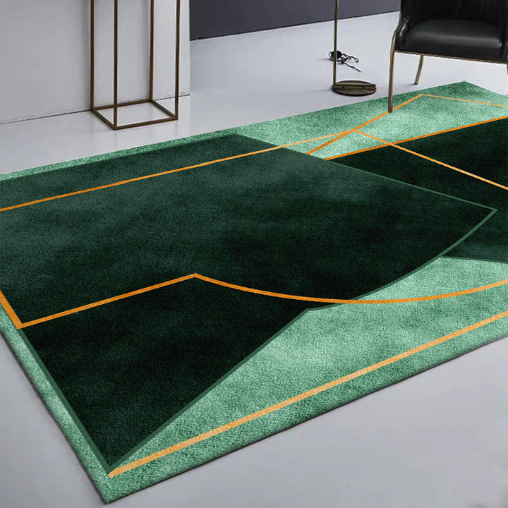 Green Bedroom Rug Modern Color Block Geometry Line Pattern Rug Polyester Dirt Resistant Rug | Bowlift