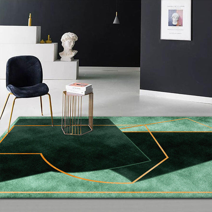 Green Bedroom Rug Modern Color Block Geometry Line Pattern Rug Polyester Dirt Resistant Rug | Bowlift