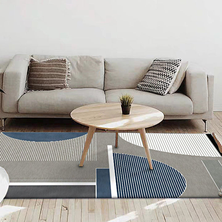 Modern living room rug in gray color block stripes irregular shape printed rug polyester non-slip backing rug | Bowlift