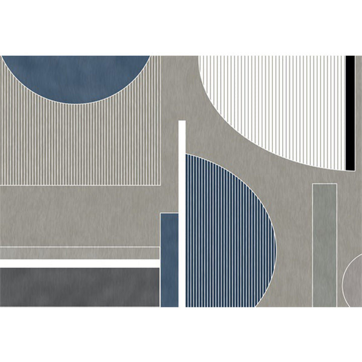Modern living room rug in gray color block stripes irregular shape printed rug polyester non-slip backing rug | Bowlift