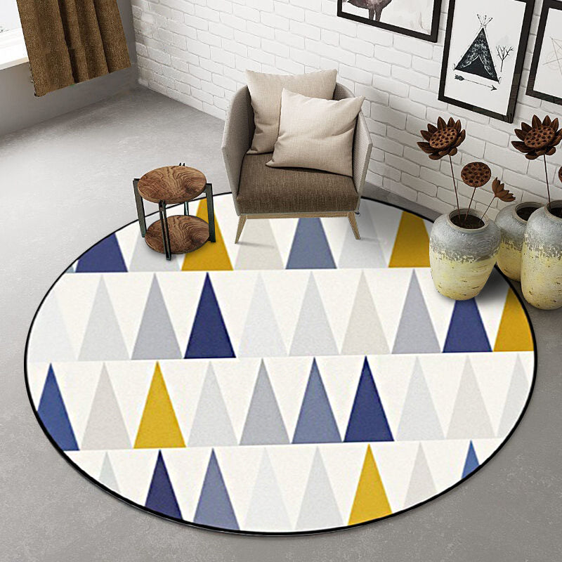 Ivory Bedroom Carpet Modern Geometric Triangle Pattern Carpet Polyester Non-Slip Back Carpet | Bowlift