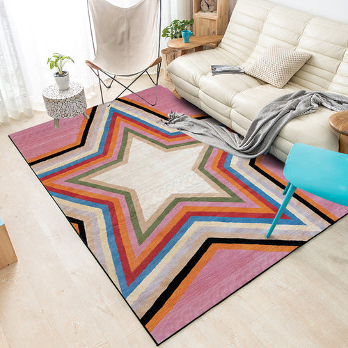Casual modern rug in pink geometric star pattern Rug Polyester pet-friendly rug for apartment decoration | Bowlift