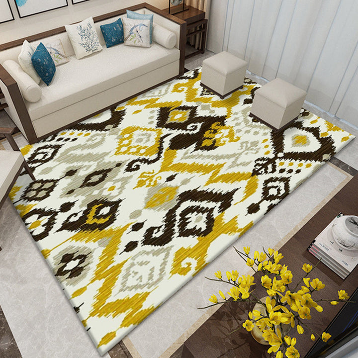 BowLift | Southwest Living Room Rug in White and Blue Circle Line Print Rug Polyester Stain Resistant Area Rug