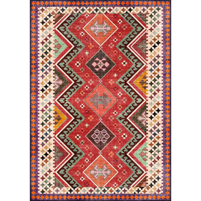 BowLift | Red Bedroom Rug Southwestern Geometric Diamond Wave Pattern Rug Polyester Non-Slip Backing Rug