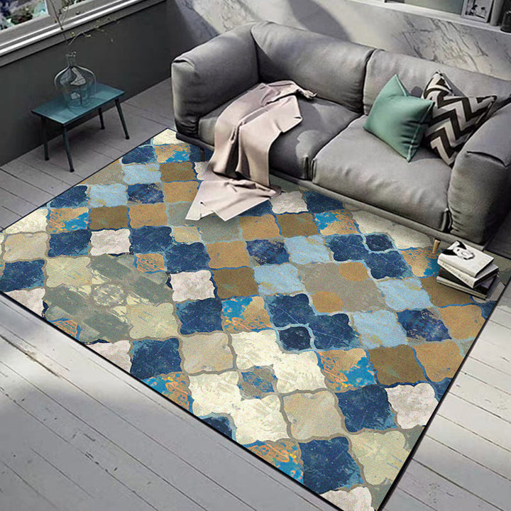BowLift | Oriental Moroccan Carpet in Blue Abstract Oil Painting Pattern Carpet Polyester Non-Slip Carpet for Home Decoration