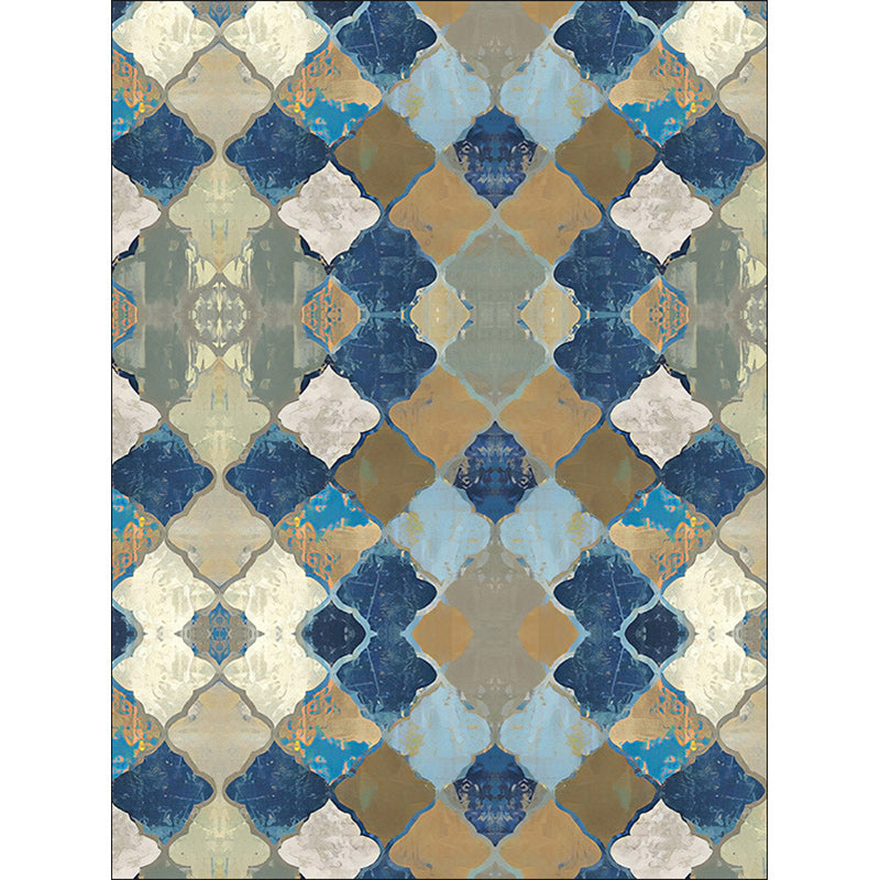 BowLift | Oriental Moroccan Carpet in Blue Abstract Oil Painting Pattern Carpet Polyester Non-Slip Carpet for Home Decoration