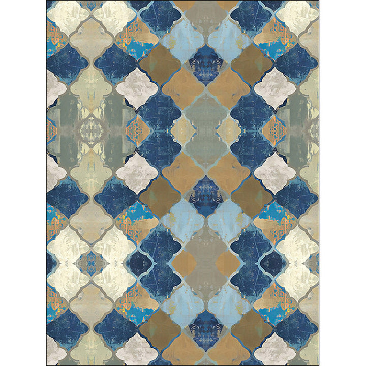 BowLift | Oriental Moroccan Carpet in Blue Abstract Oil Painting Pattern Carpet Polyester Non-Slip Carpet for Home Decoration