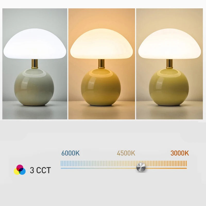 Modern bedside lamp with glass shade, designer LED table lamp for bedroom | Bowlift
