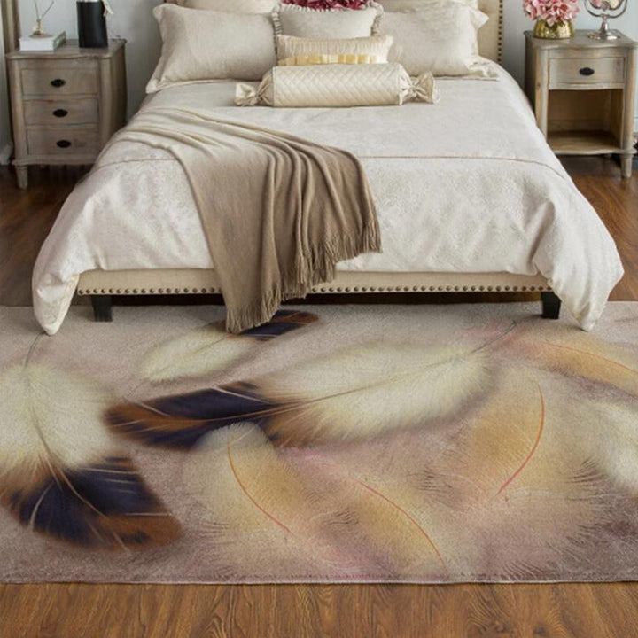 Casual Modern Rug in Pink Animal Feather Pattern Rug Polyester Machine Washable Rug for Home Decor | Bowlift