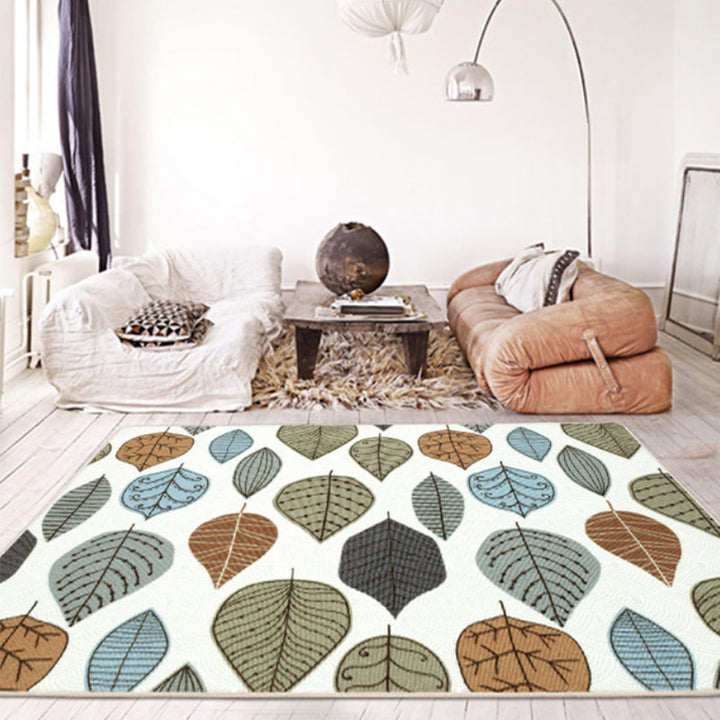 Minimalist modern rug in white botanical leaf pattern rug polyester non-slip washable rug for home decoration | Bowlift