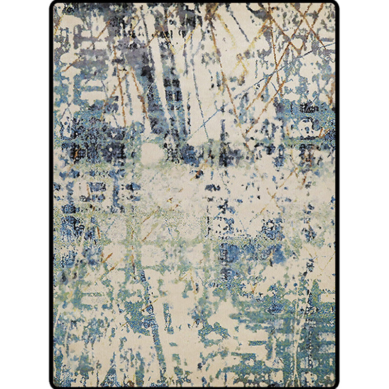 Ivory and Teal Bedroom Rug Modern Abstract Pattern Rug Polyester Pet Friendly Washable Rug | Bowlift