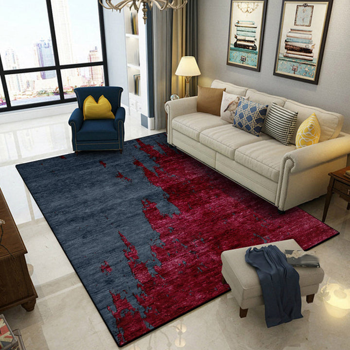 Contemporary modern rug in red and blue abstract pattern rug Polyester machine washable rug for home decor | Bowlift