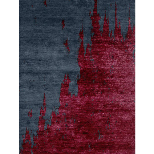 Contemporary modern rug in red and blue abstract pattern rug Polyester machine washable rug for home decor | Bowlift
