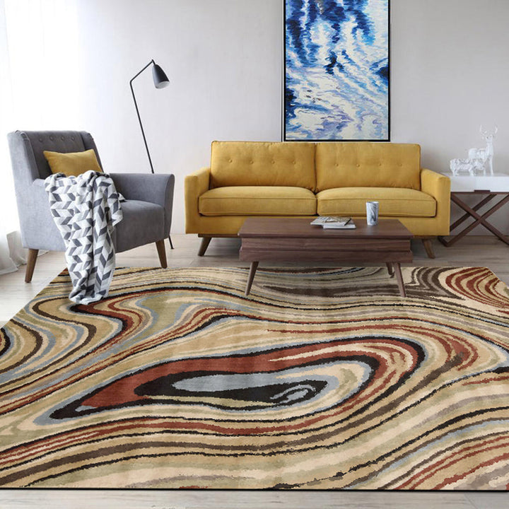 Scandinavian Modern Rug in Brown Abstract Twisted Line Pattern Rug Polyester Washable Rug for Home Decor | Bowlift