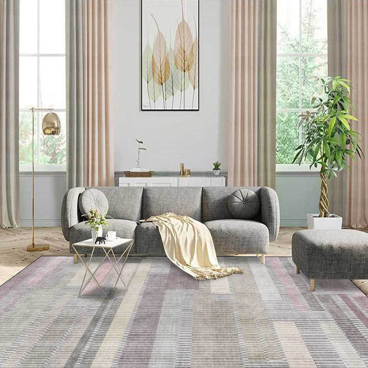 Gray Bedroom Rug Modern Abstract Striped Rectangle Pattern Area Rug Polyester Washable Pet-Friendly Rug | Bowlift