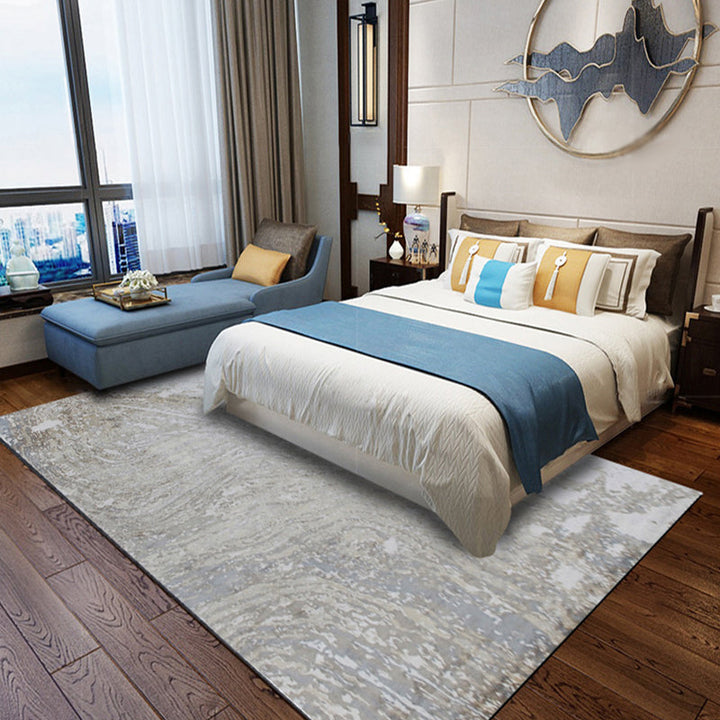 Gray Bedroom Rug Modern Abstract Cement Pattern Area Rug Polyester Washable Stain Resistant Rug | Bowlift