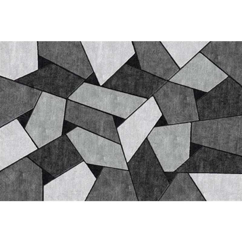Modern living room rug in black and gray color block irregular shape printed rug polyester machine washable rug | Bowlift