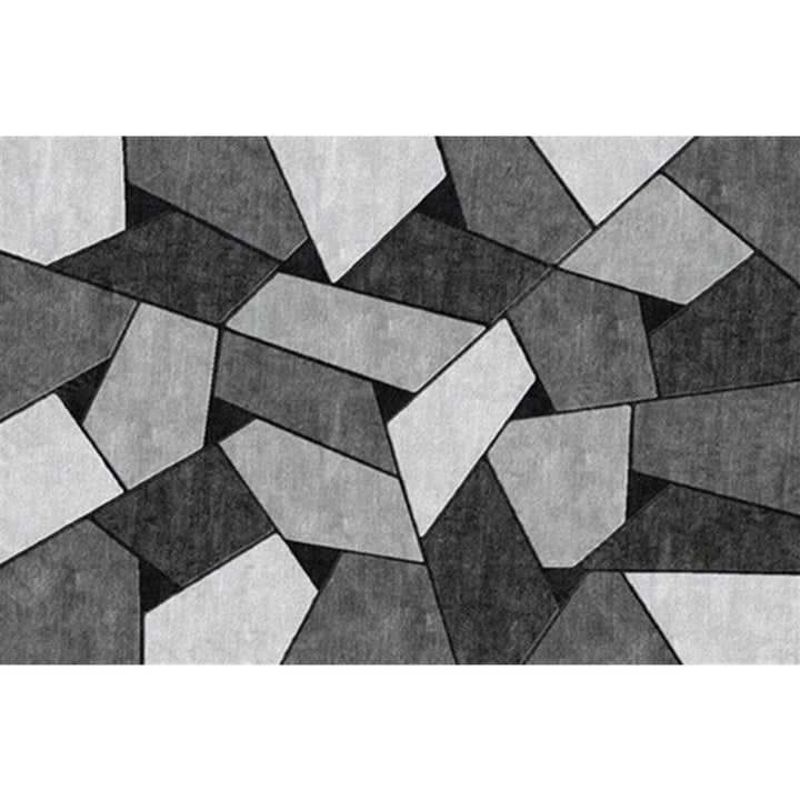 Modern living room rug in black and gray color block irregular shape printed rug polyester machine washable rug | Bowlift