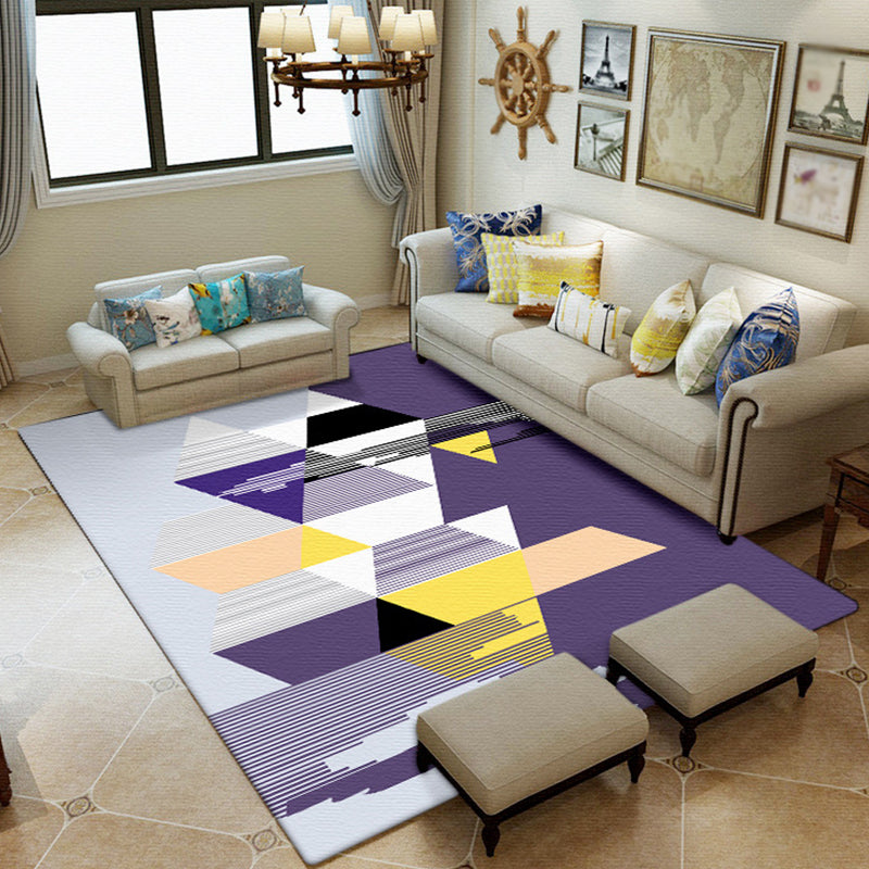 Modern living room rug in purple color block triangle stripe pattern rug polyester pet-friendly area rug | Bowlift