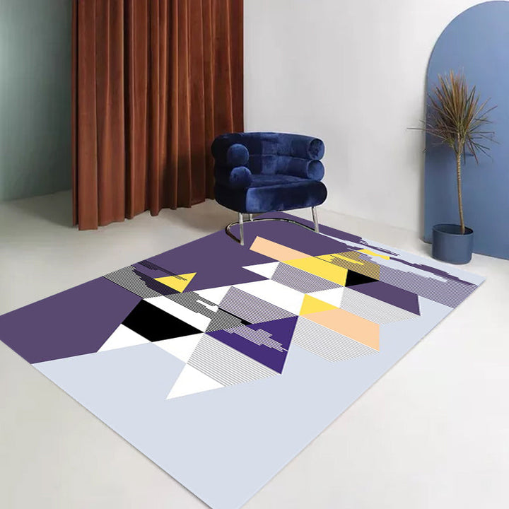 Modern living room rug in purple color block triangle stripe pattern rug polyester pet-friendly area rug | Bowlift