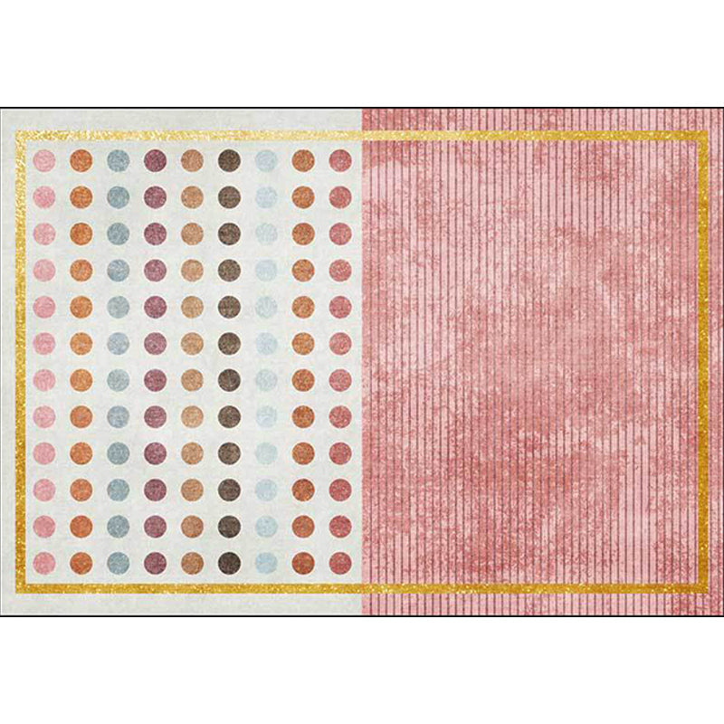 Modern living room rug in pink and gray color block dots stripes print rug polyester non-slip back rug | Bowlift