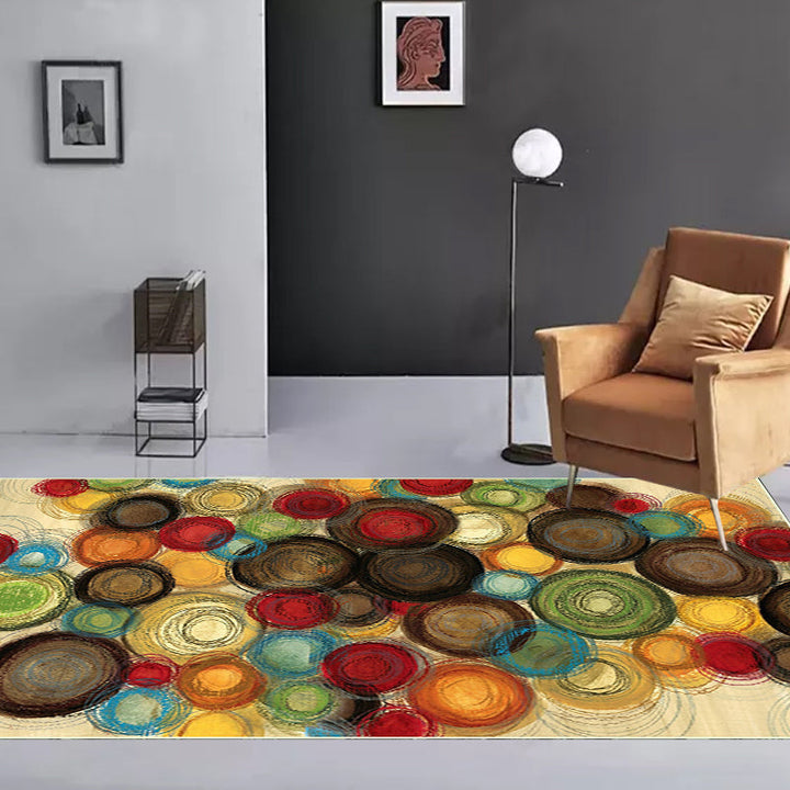 Simple modern rug in yellow abstract circle pattern rug polyester non-slip washable rug for home decor | Bowlift