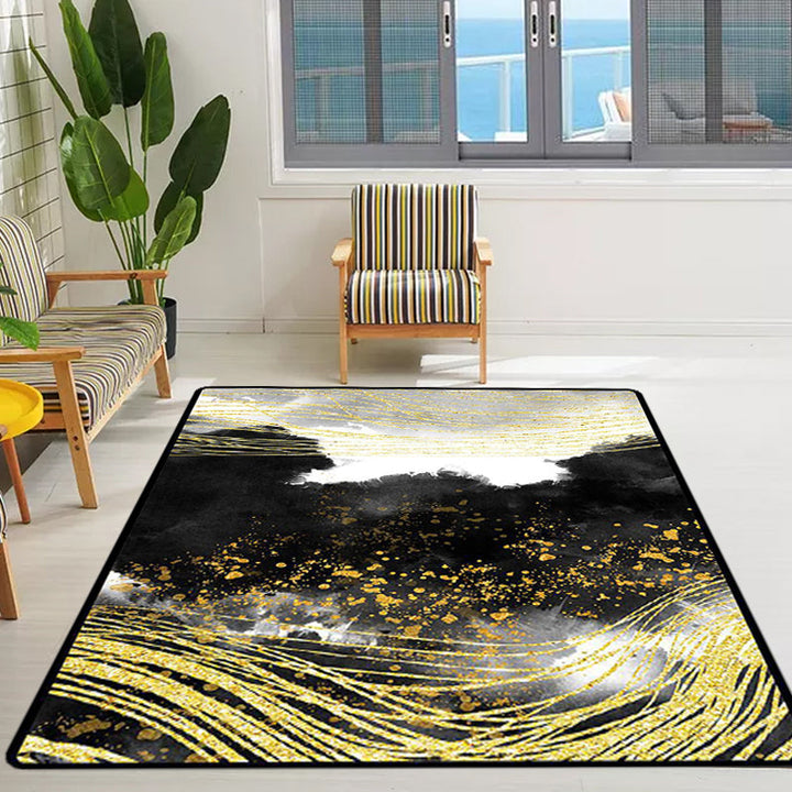 Black and white bedroom rug Modern abstract ink painting line bird pattern area rug polyester washable rug | Bowlift