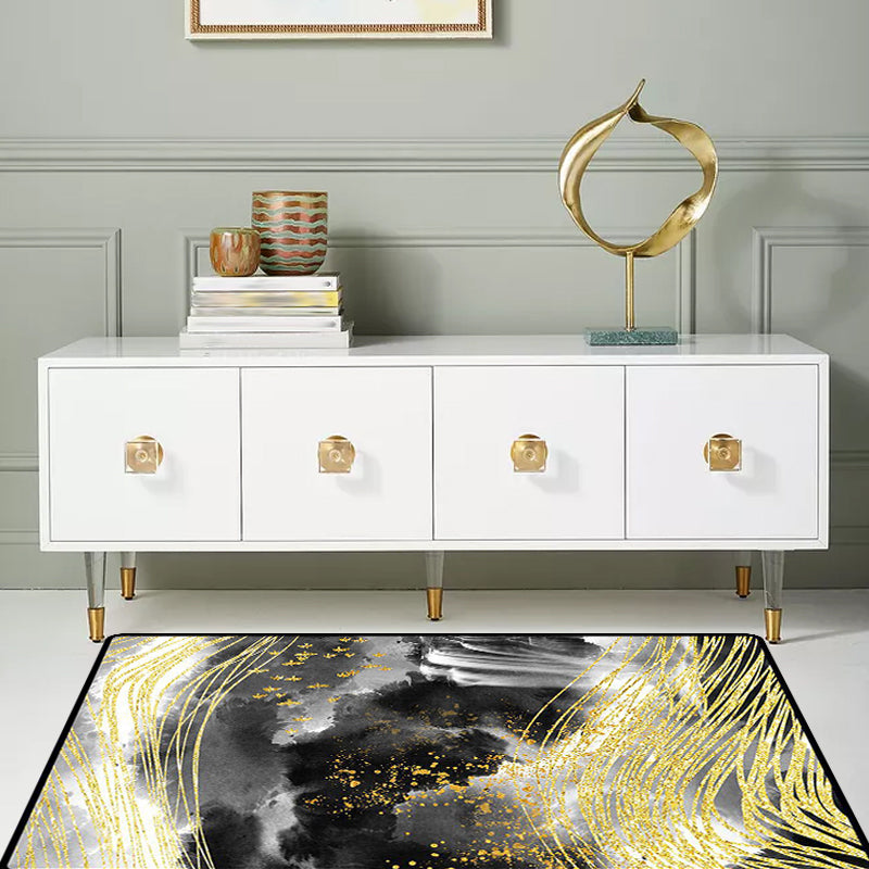 Black and white bedroom rug Modern abstract ink painting line bird pattern area rug polyester washable rug | Bowlift