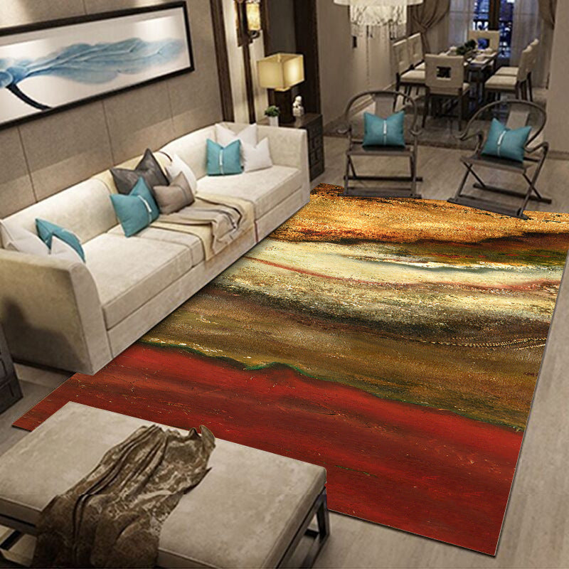 Modern living room rug in red and green Abstract stone texture printed rug Polyester non-slip rug | Bowlift