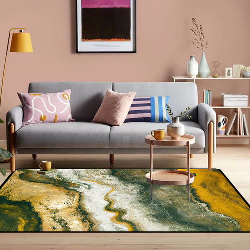 Modern living room rug in red and green Abstract stone texture printed rug Polyester non-slip rug | Bowlift