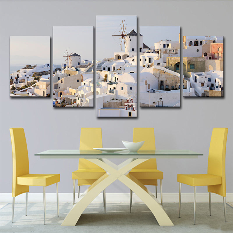 BowLift | White Santorini Houses Wall Art Multi-Part Globally Inspired Bedroom Canvas Print