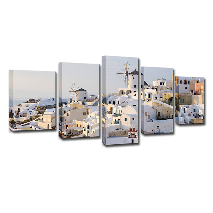BowLift | White Santorini Houses Wall Art Multi-Part Globally Inspired Bedroom Canvas Print
