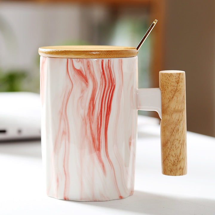 Ergonomic ceramic mug with solid wooden handle bamboo lid and metal spoon in gift box Bowlift